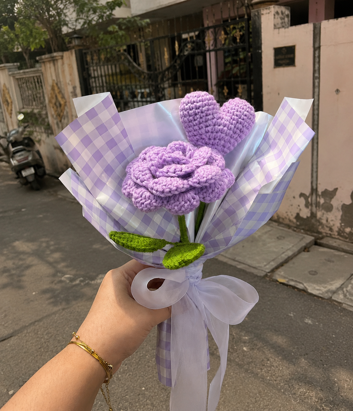 Lavender Check Velvet Rose Bouquet