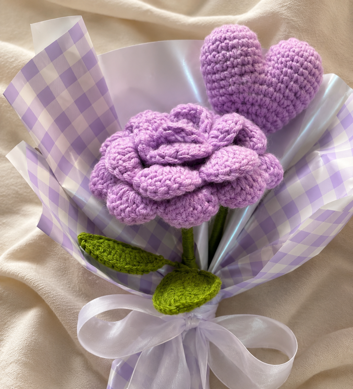 Lavender Check Velvet Rose Bouquet