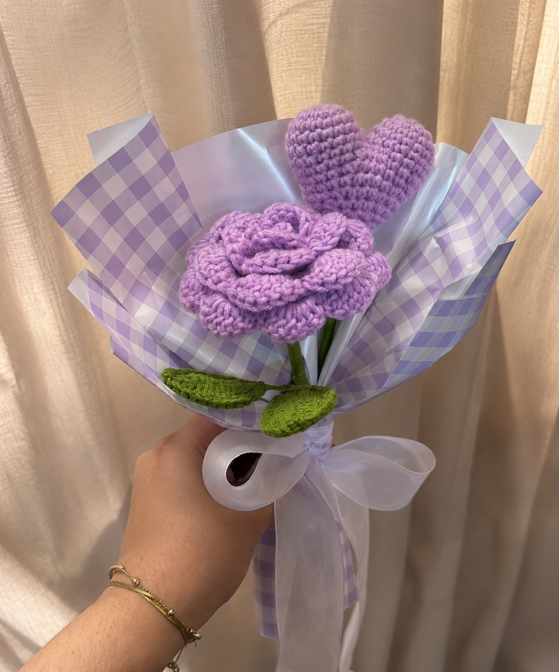 Lavender Check Velvet Rose Bouquet 3